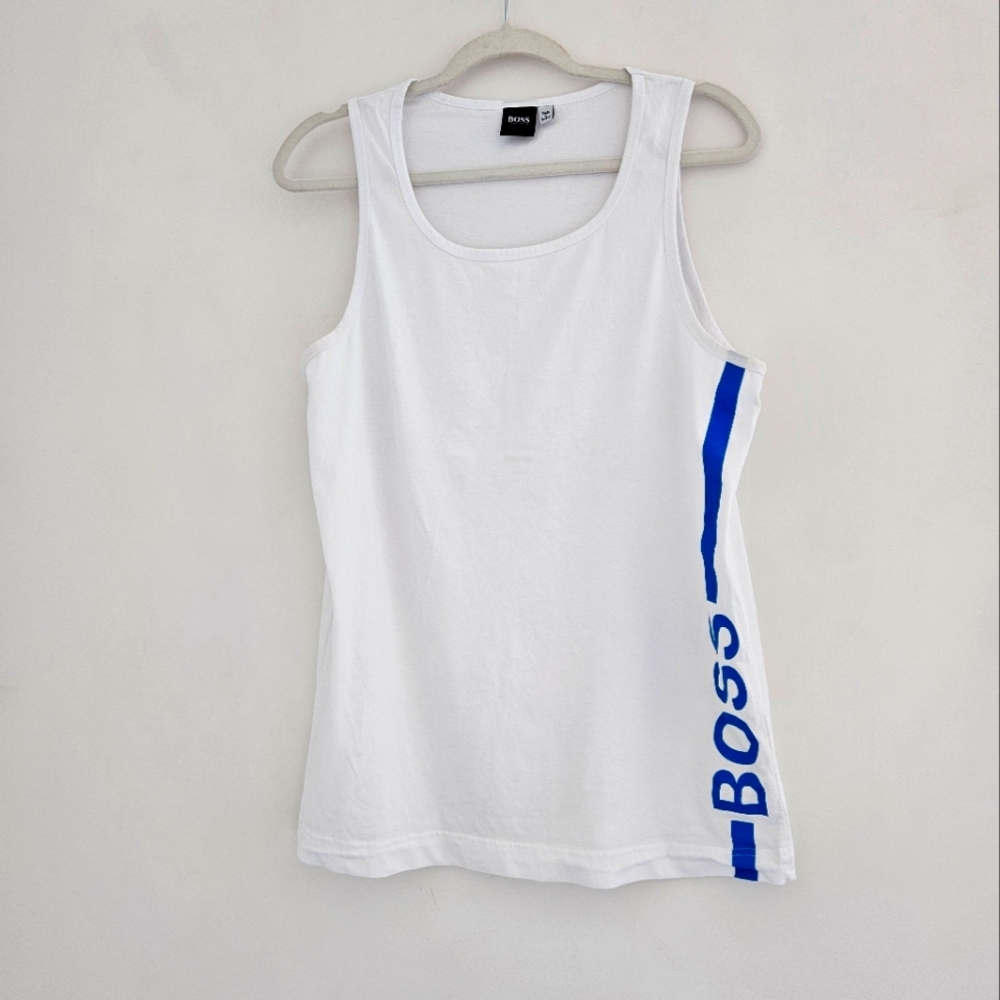 BOSS Men's Royal Blue And White Logo Print Tank Top